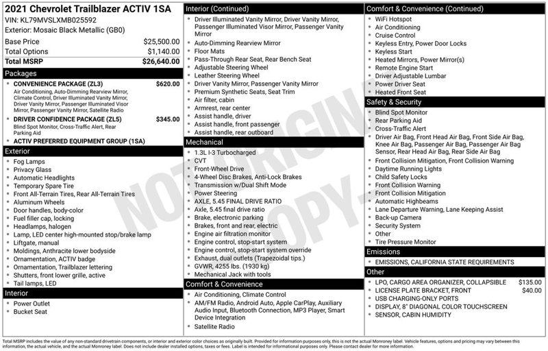 Used 2021 Chevrolet TrailBlazer ACTIV w/ Convenience Package image 1
