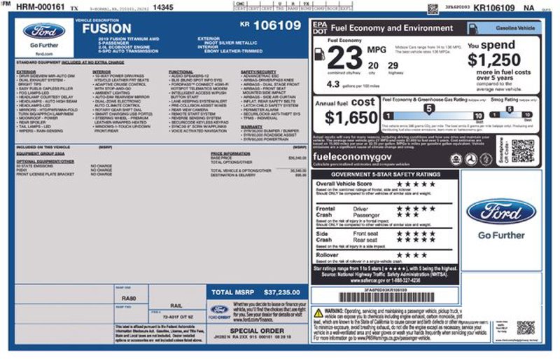 Used 2019 Ford Fusion Titanium image 1