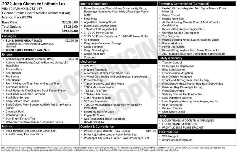 Used 2022 Jeep Cherokee Latitude Lux w/ Sun & Sound Group image 1